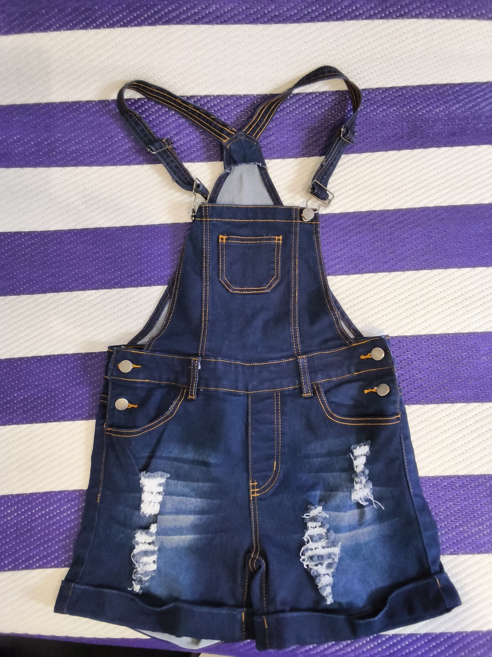 LING COLLECTION Kids Denim Overall Shorts Blue